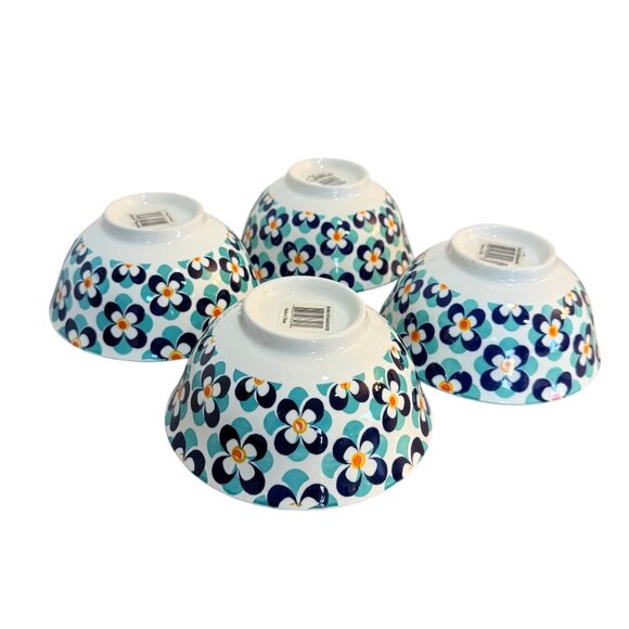 Retro Style Kitchen Bowls Set of 4 Flower Power All Purpose Blue Aqua Soup Salad - Picture 15 of 16